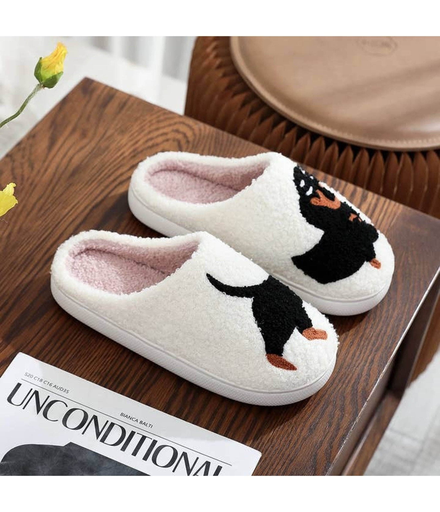 Dachshund Embroidered Cotton Slippers - Unique Vintage - Womens, SHOES, FLATS