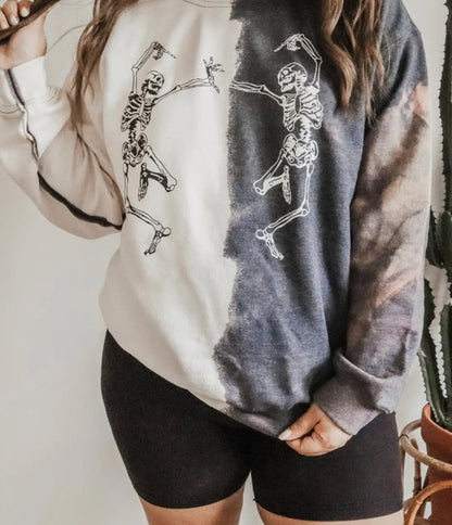 Dancing Skeletons Tie Dye Graphic Sweatshirt - Unique Vintage - Womens, GRAPHIC TEES, SWEATSHIRTS