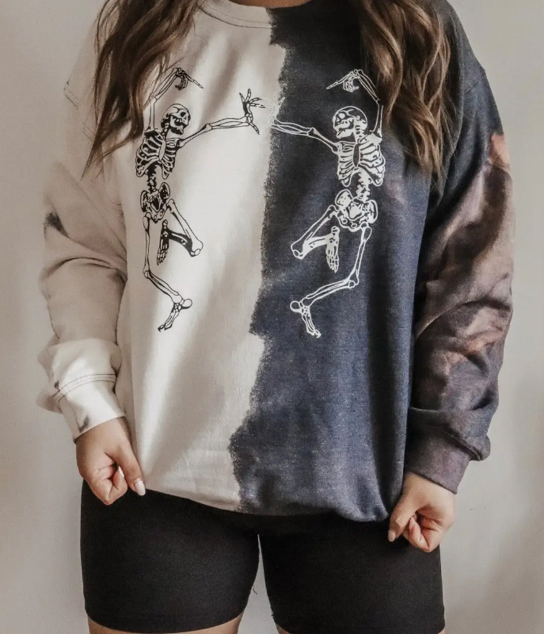 Dancing Skeletons Tie Dye Graphic Sweatshirt - Unique Vintage - Womens, GRAPHIC TEES, SWEATSHIRTS