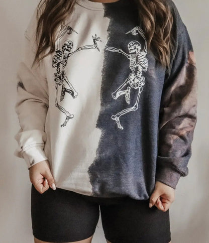 Dancing Skeletons Tie Dye Graphic Sweatshirt - Unique Vintage - Womens, GRAPHIC TEES, SWEATSHIRTS