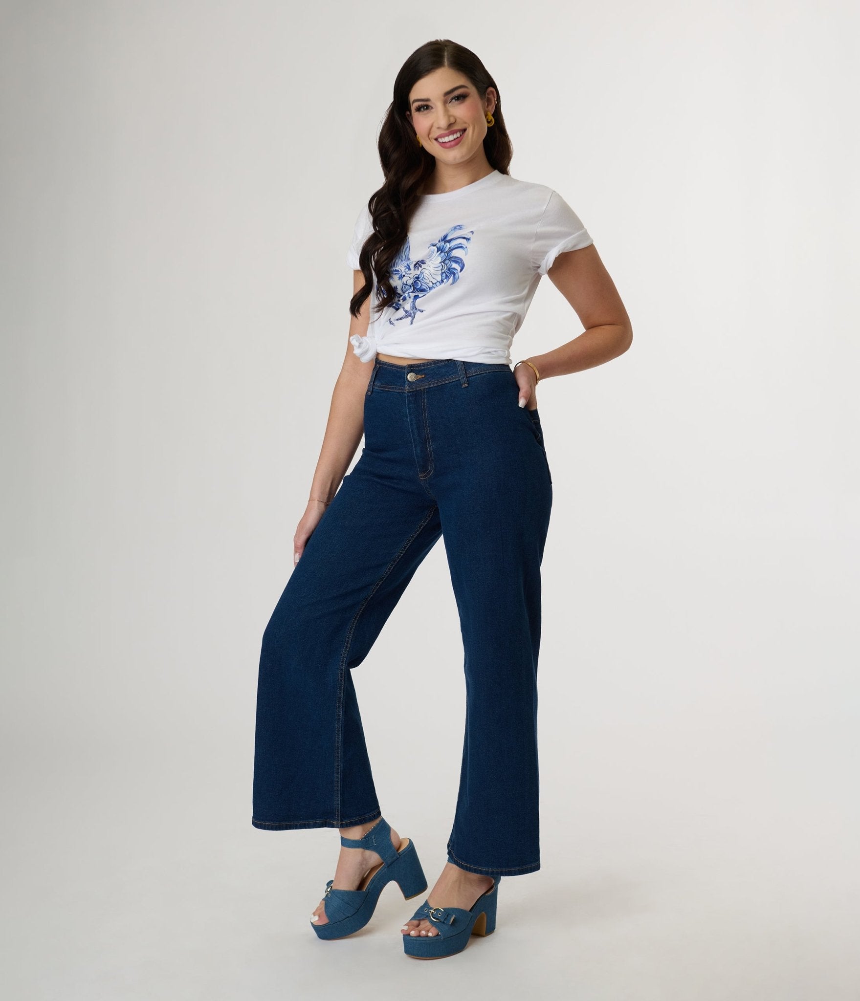 Dark Denim High Rise Wide Leg Jeans - Unique Vintage - Womens, BOTTOMS, JEANS