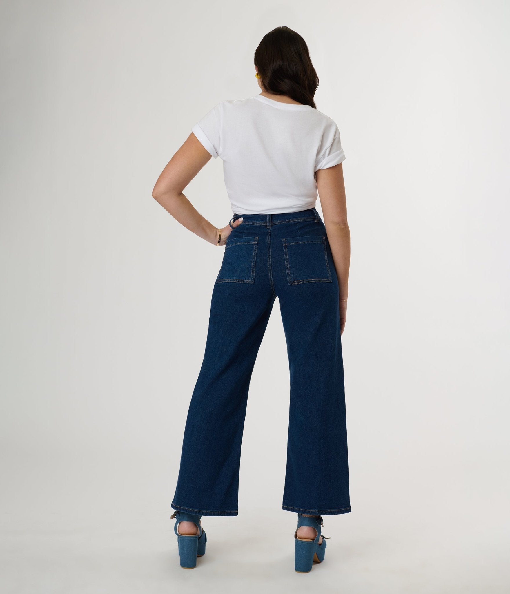 Dark Denim High Rise Wide Leg Jeans - Unique Vintage - Womens, BOTTOMS, JEANS
