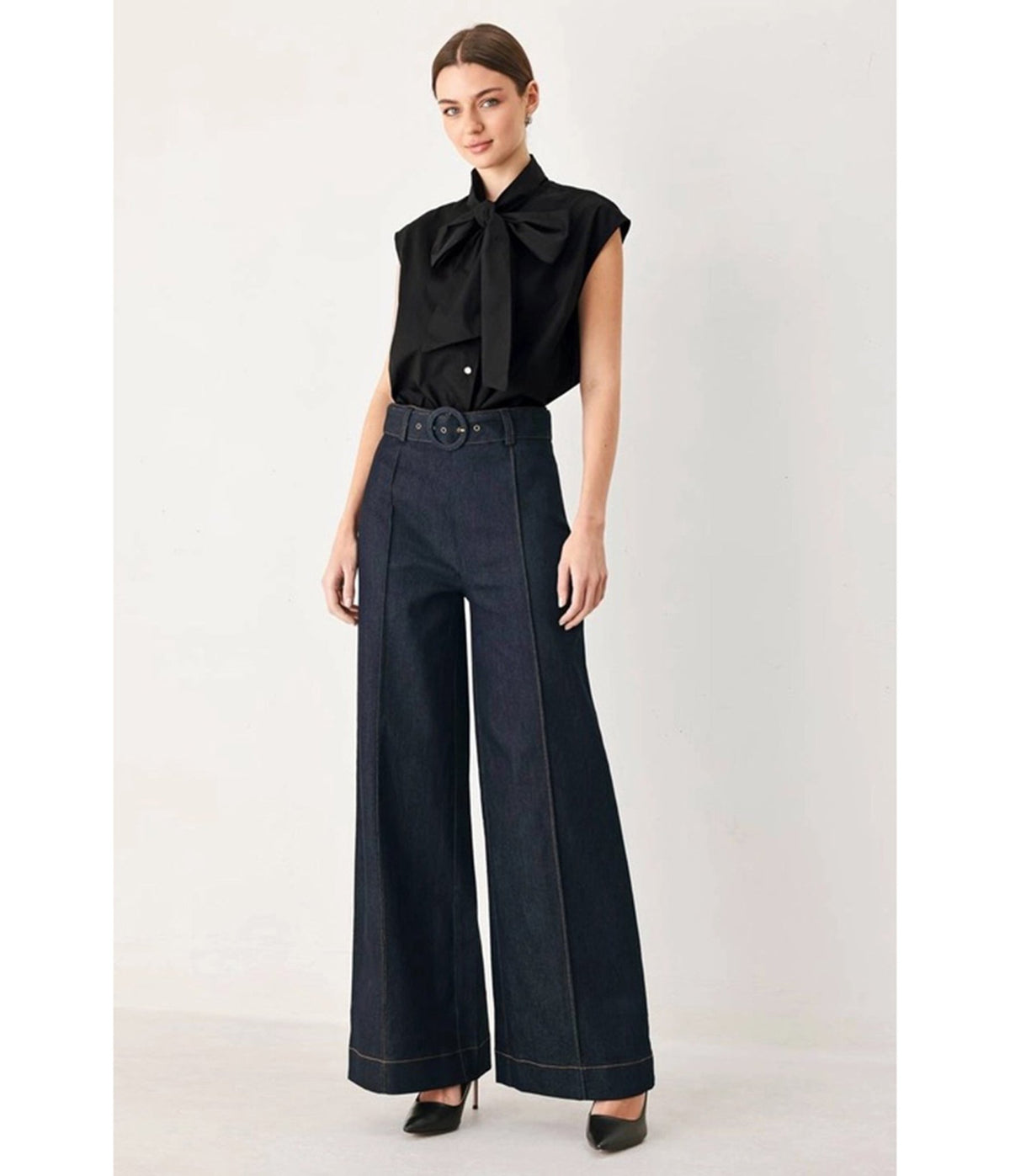 Dark Denim High-Waisted Wide-Leg Pants - Unique Vintage -