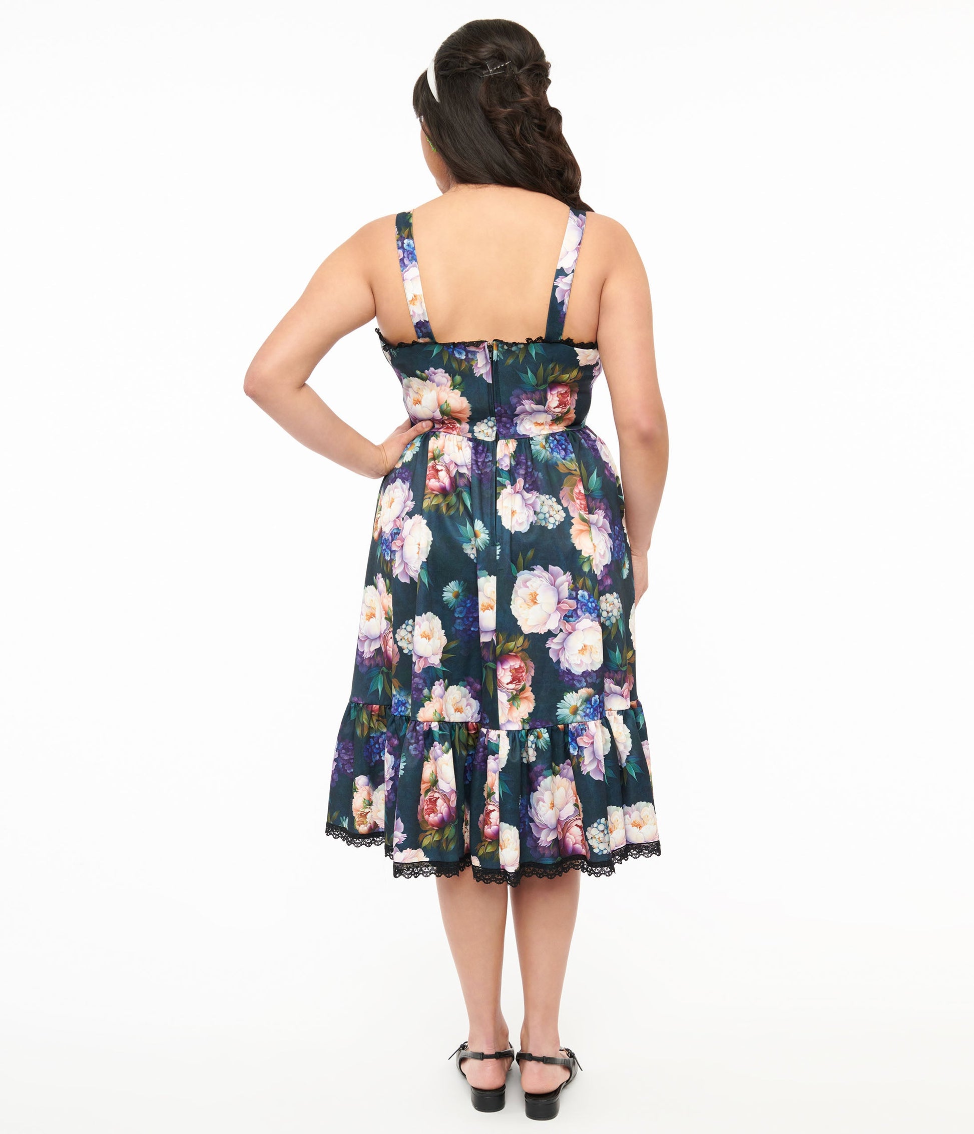 Dark Green Floral Heidi Swing Dress - Unique Vintage - Womens, DRESSES, SWING