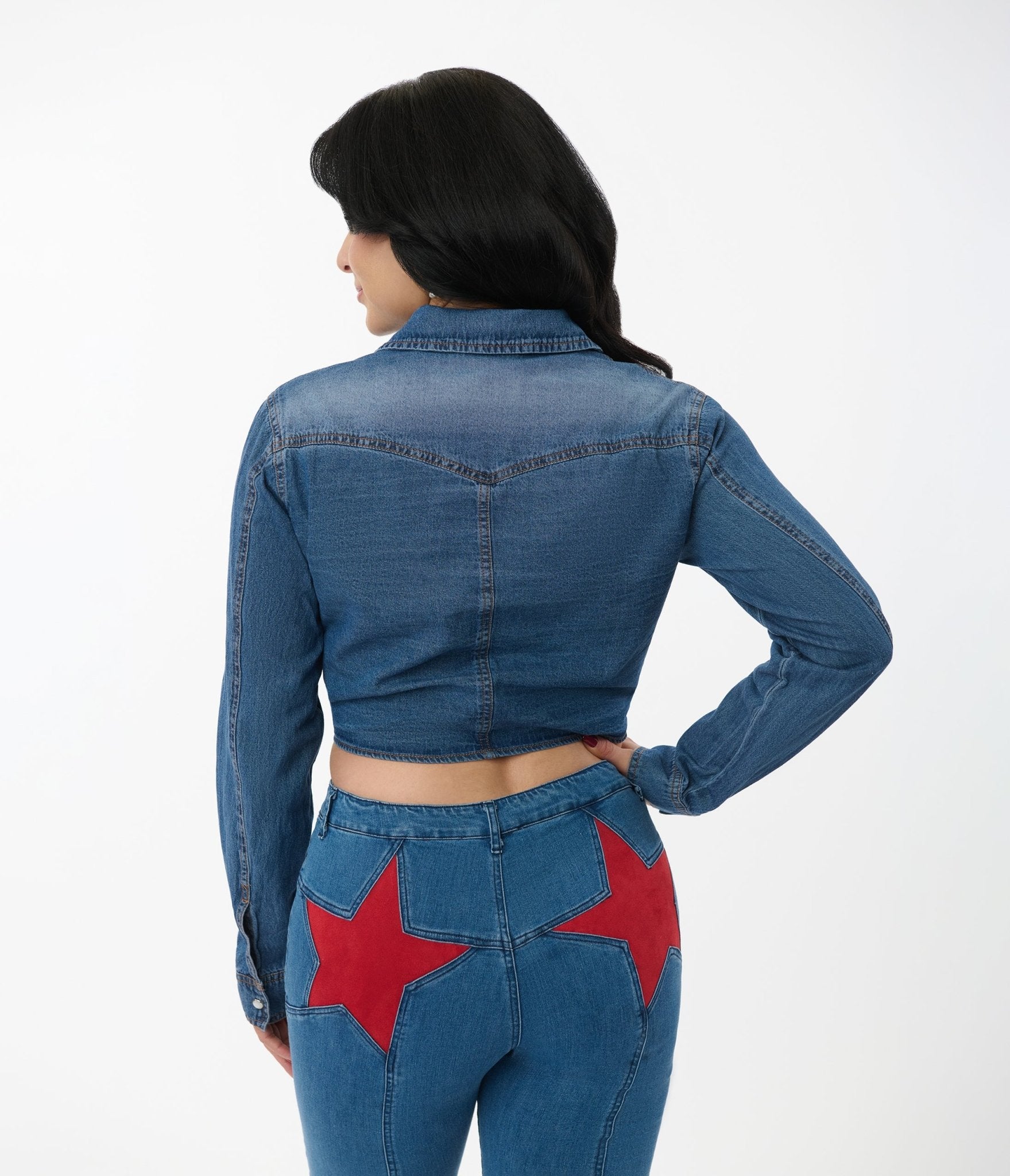 Dark Wash Denim Tie Front Western Top - Unique Vintage - Womens, TOPS, SHIRTS