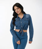 Dark Wash Denim Tie Front Western Top - Unique Vintage - Womens, TOPS, SHIRTS