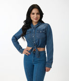 Dark Wash Denim Tie Front Western Top - Unique Vintage - Womens, TOPS, SHIRTS