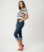 Denim High Waist Double Button Capri Jeans - Unique Vintage - Womens, BOTTOMS, PANTS