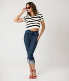 Denim High Waist Double Button Capri Jeans - Unique Vintage - Womens, BOTTOMS, PANTS