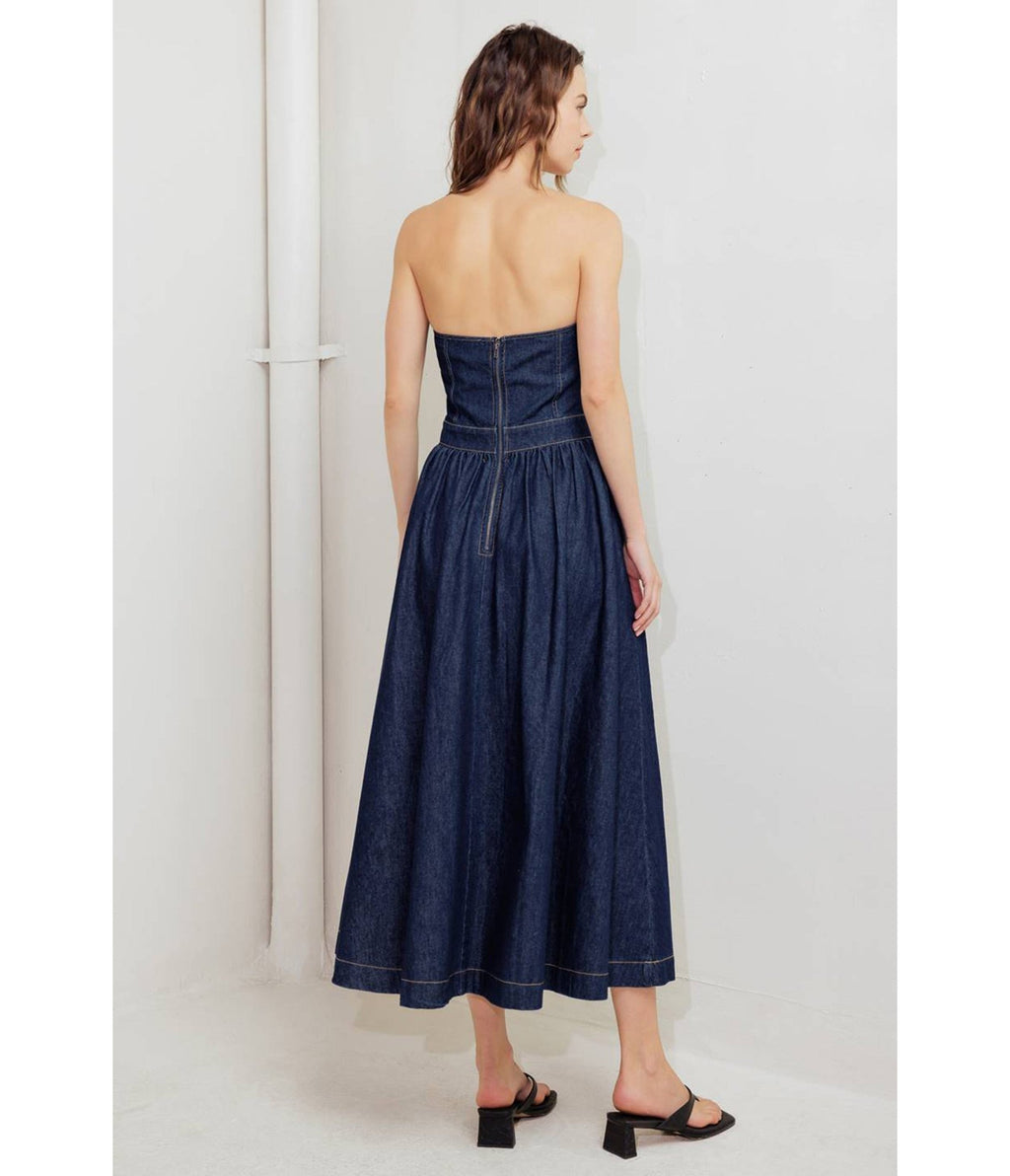Denim Strapless Midi Dress - Unique Vintage - Womens, DRESSES, MIDI