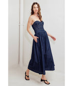 Denim Strapless Midi Dress - Unique Vintage - Womens, DRESSES, MIDI