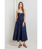 Denim Strapless Midi Dress - Unique Vintage - Womens, DRESSES, MIDI