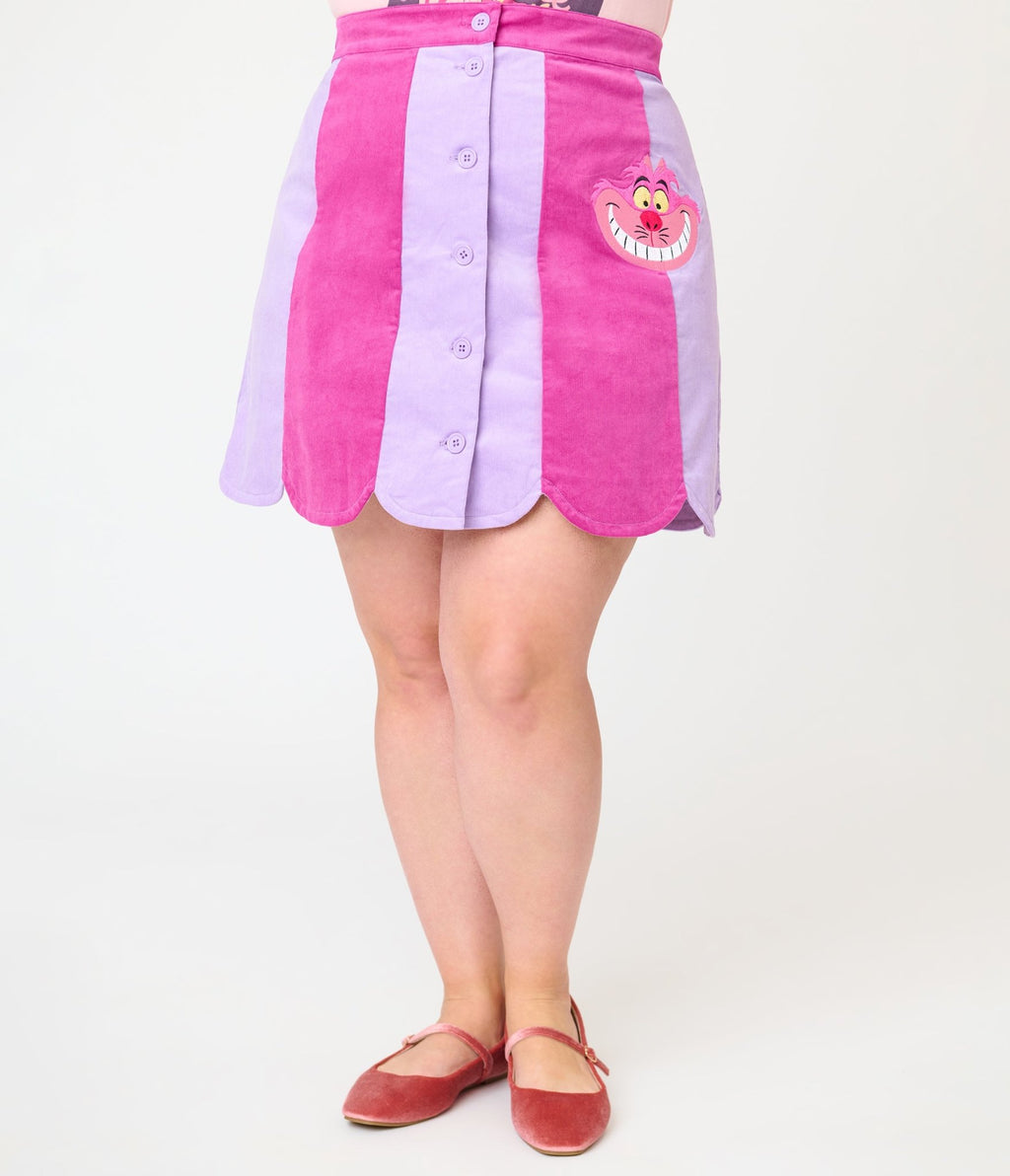 Disney Alice In Wonderland Collection By Smak Parlour Plus Size Purple Cheshire Cat Corduroy Mini Skirt - Unique Vintage - Womens, BOTTOMS, SKIRTS
