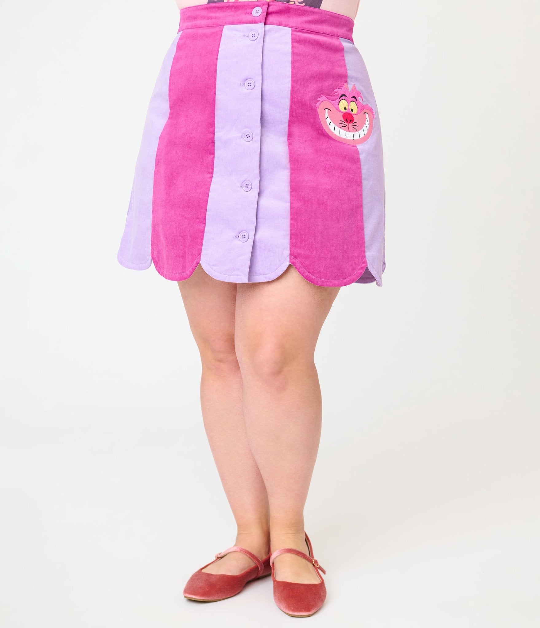 Disney Alice In Wonderland Collection By Smak Parlour Plus Size Purple Cheshire Cat Corduroy Mini Skirt - Unique Vintage - Womens, BOTTOMS, SKIRTS