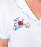 Disney Alice In Wonderland Collection By Smak Parlour Plus Size White Rabbit Embroidered Puff Sleeve Top - Unique Vintage - Womens, TOPS, WOVEN TOPS