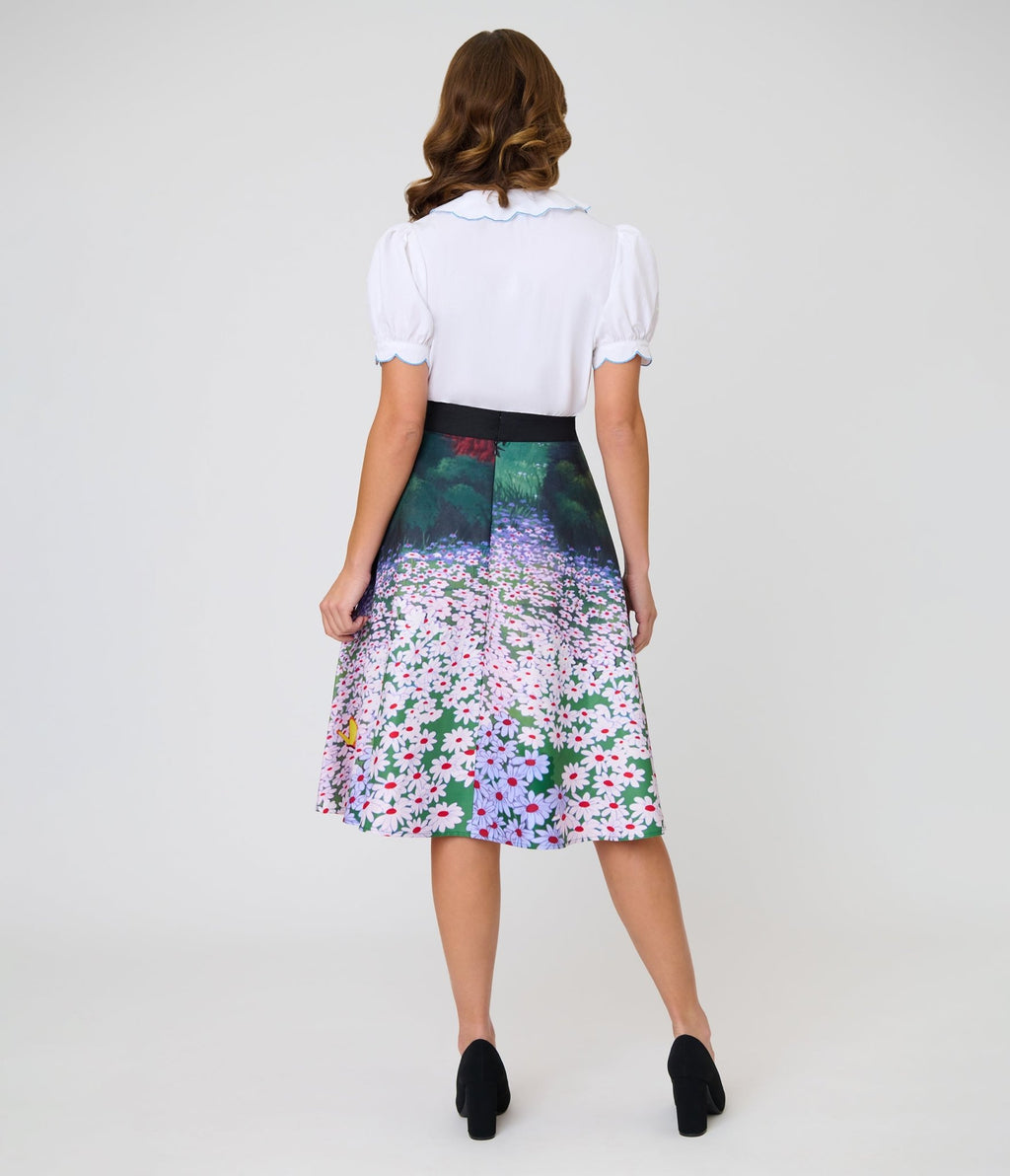 Disney Alice In Wonderland Collection By Unique Vintage Alice In Daisies Vivian Swing Skirt - Unique Vintage - Womens, BOTTOMS, SKIRTS