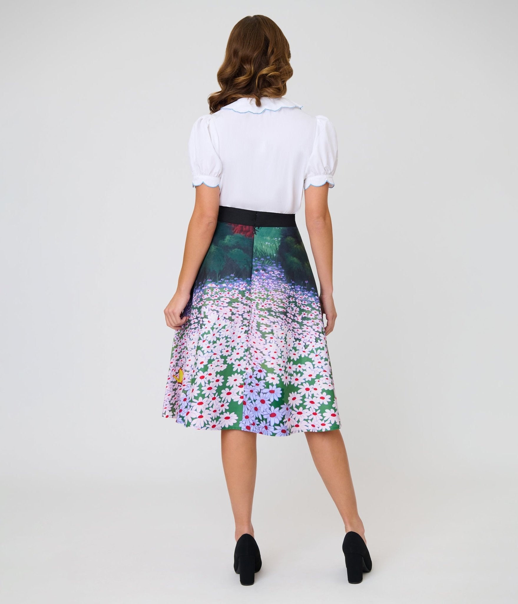 Disney Alice In Wonderland Collection By Unique Vintage Alice In Daisies Vivian Swing Skirt - Unique Vintage - Womens, BOTTOMS, SKIRTS