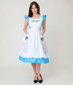 Disney Alice In Wonderland Collection By Unique Vintage Blue & White Ruffled Apron Swing Dress - Unique Vintage - Womens, DRESSES, SWING