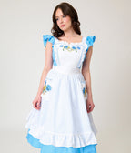 Disney Alice In Wonderland Collection By Unique Vintage Blue & White Ruffled Apron Swing Dress - Unique Vintage - Womens, DRESSES, SWING