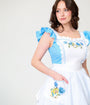 Disney Alice In Wonderland Collection By Unique Vintage Blue & White Ruffled Apron Swing Dress