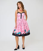 Disney Alice In Wonderland Collection By Unique Vintage Pink Queen of Hearts Sweetheart Swing Dress - Unique Vintage - Womens, DRESSES, SWING
