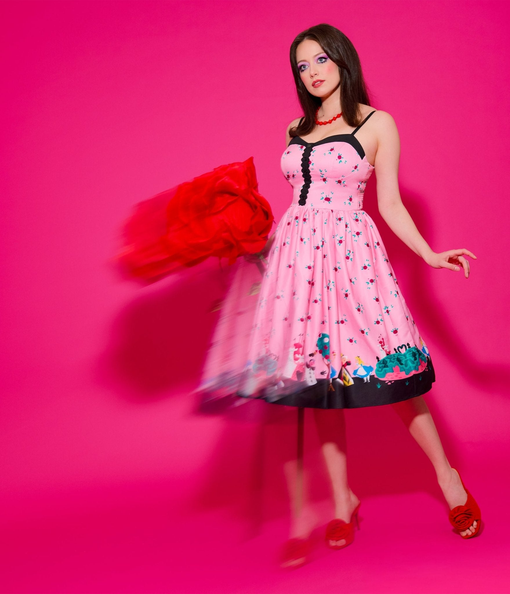 Disney Alice In Wonderland Collection By Unique Vintage Pink Queen of Hearts Sweetheart Swing Dress - Unique Vintage - Womens, DRESSES, SWING