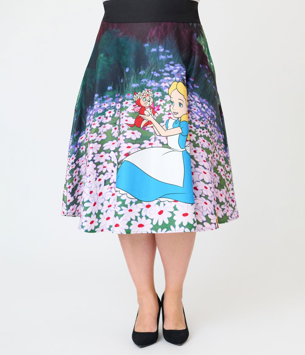 Disney Alice In Wonderland Collection By Unique Vintage Plus Size Alice In Daisies Vivian Swing Skirt - Unique Vintage - Womens, BOTTOMS, SKIRTS