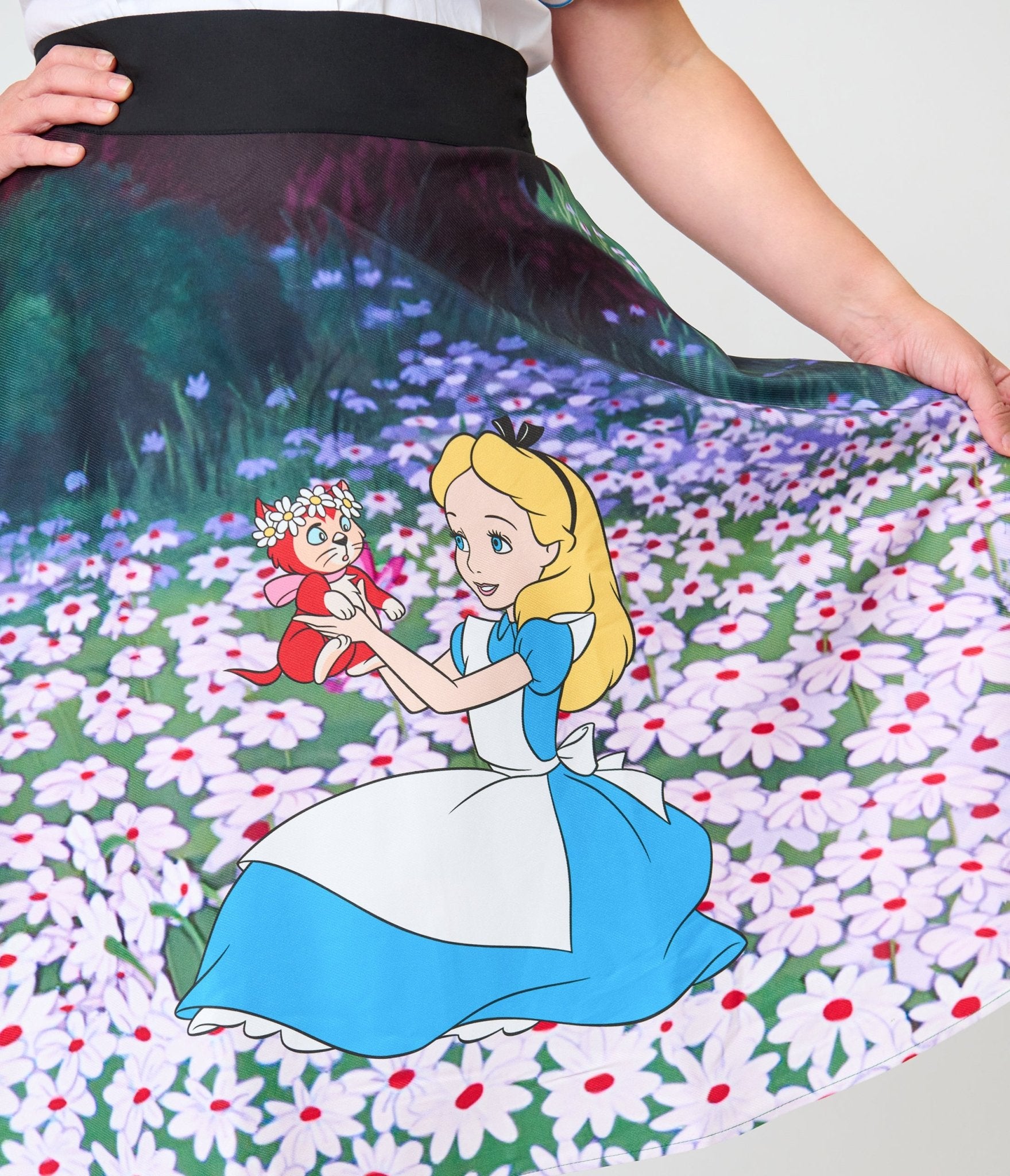 Disney Alice In Wonderland Collection By Unique Vintage Plus Size Alice In Daisies Vivian Swing Skirt - Unique Vintage - Womens, BOTTOMS, SKIRTS