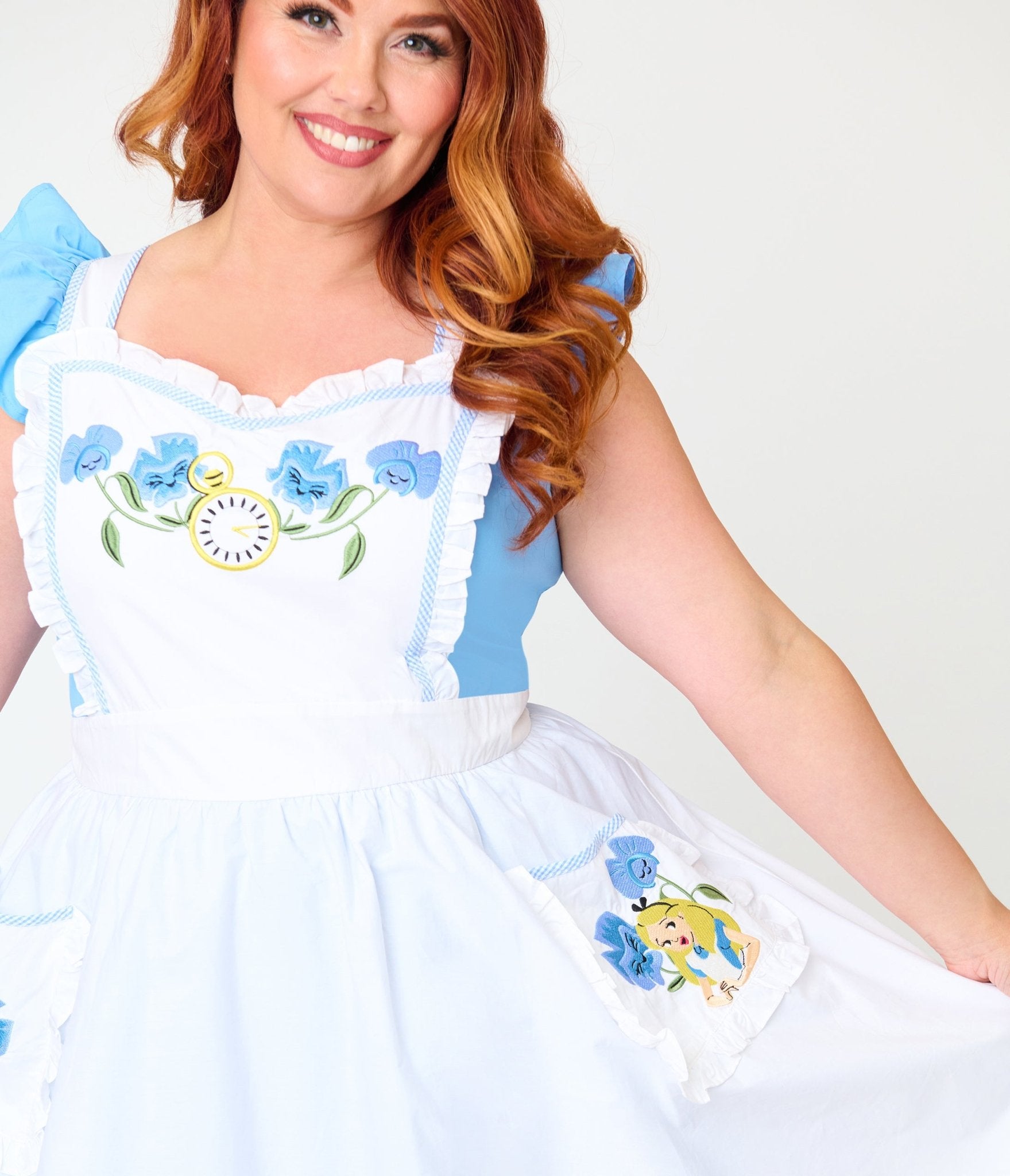 Disney Alice In Wonderland Collection By Unique Vintage Plus Size Blue & White Ruffled Apron Swing Dress - Unique Vintage - Womens, DRESSES, SWING