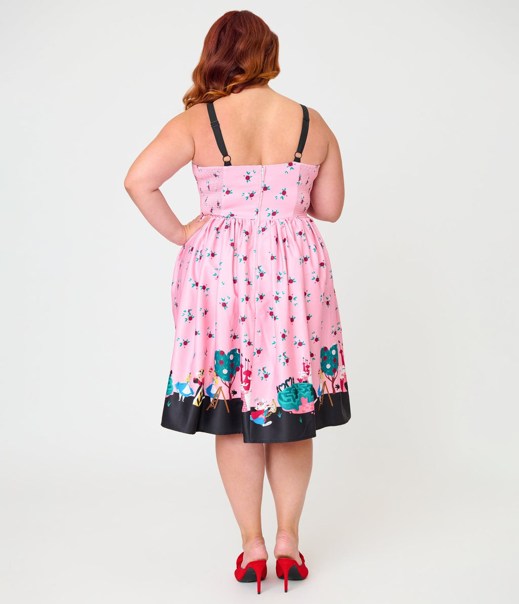 Disney Alice In Wonderland Collection By Unique Vintage Plus Size Pink Queen of Hearts Sweetheart Swing Dress - Unique Vintage - Womens, DRESSES, SWING