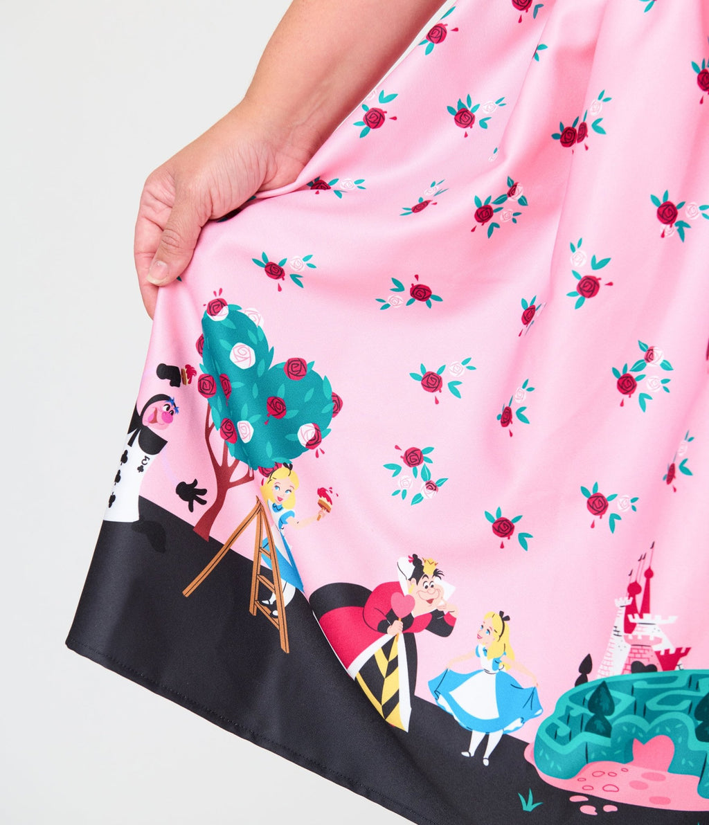 Disney Alice In Wonderland Collection By Unique Vintage Plus Size Pink Queen of Hearts Sweetheart Swing Dress - Unique Vintage - Womens, DRESSES, SWING