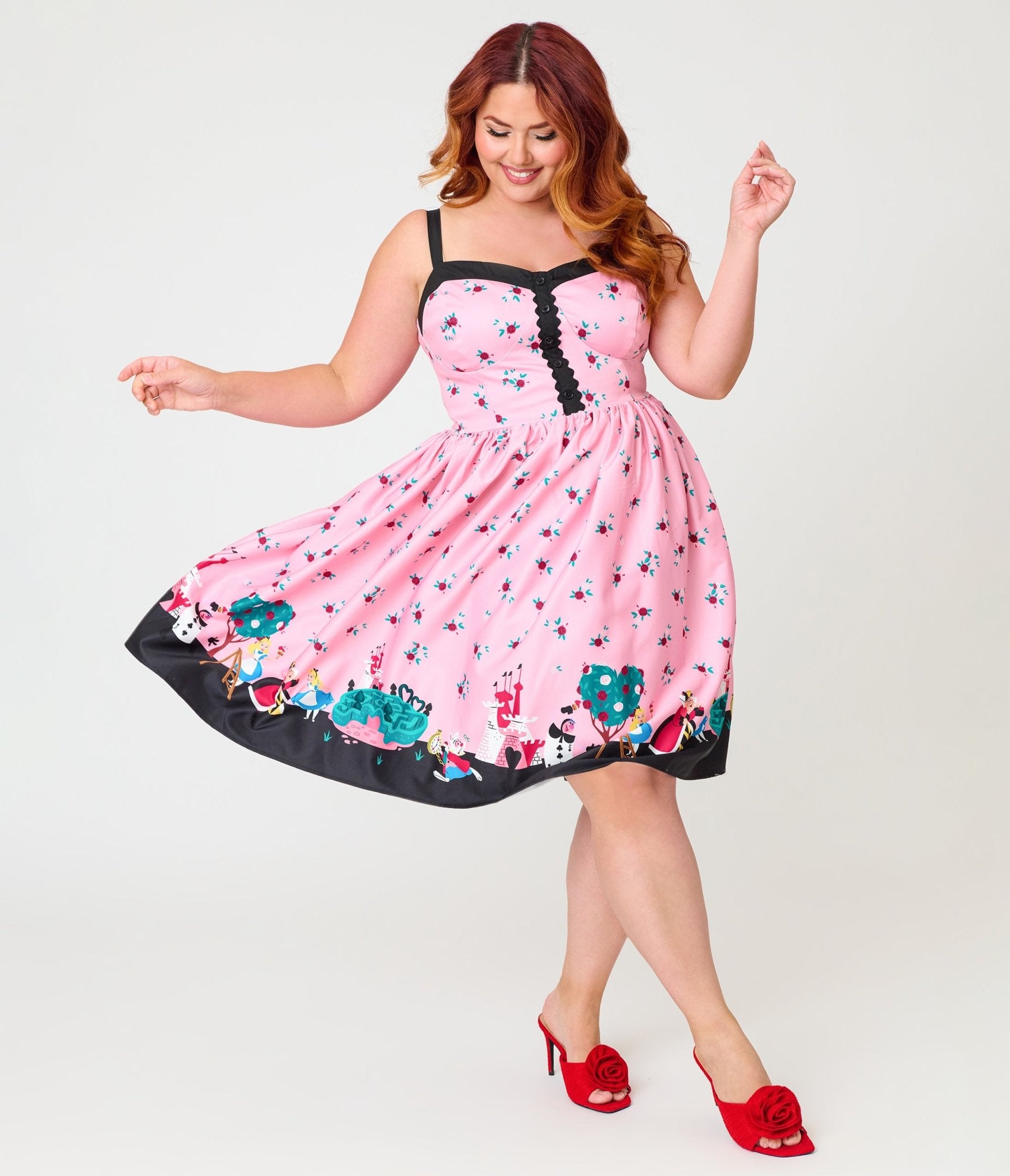 Disney Alice In Wonderland Collection By Unique Vintage Plus Size Pink Queen of Hearts Sweetheart Swing Dress - Unique Vintage - Womens, DRESSES, SWING