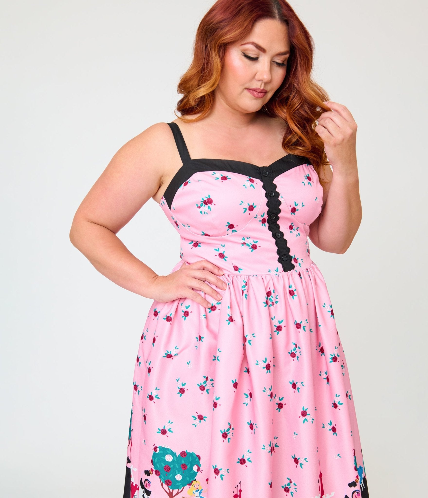 Disney Alice In Wonderland Collection By Unique Vintage Plus Size Pink Queen of Hearts Sweetheart Swing Dress - Unique Vintage - Womens, DRESSES, SWING