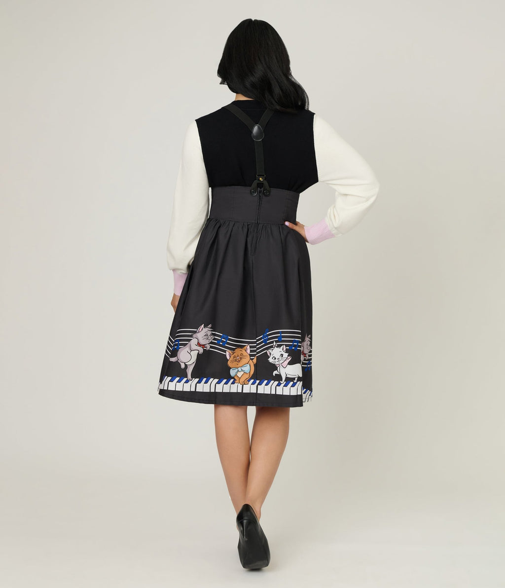 Disney Aristocats Collection by Unique Vintage Aristocats Piano Border Suspender Swing Skirt - Unique Vintage - Womens, BOTTOMS, SKIRTS
