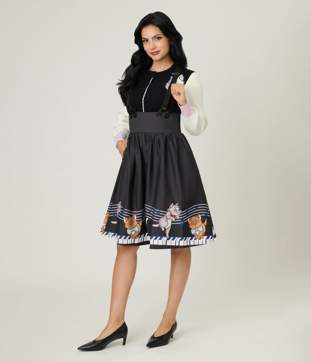 Disney Aristocats Collection by Unique Vintage Aristocats Piano Border Suspender Swing Skirt - Unique Vintage - Womens, BOTTOMS, SKIRTS