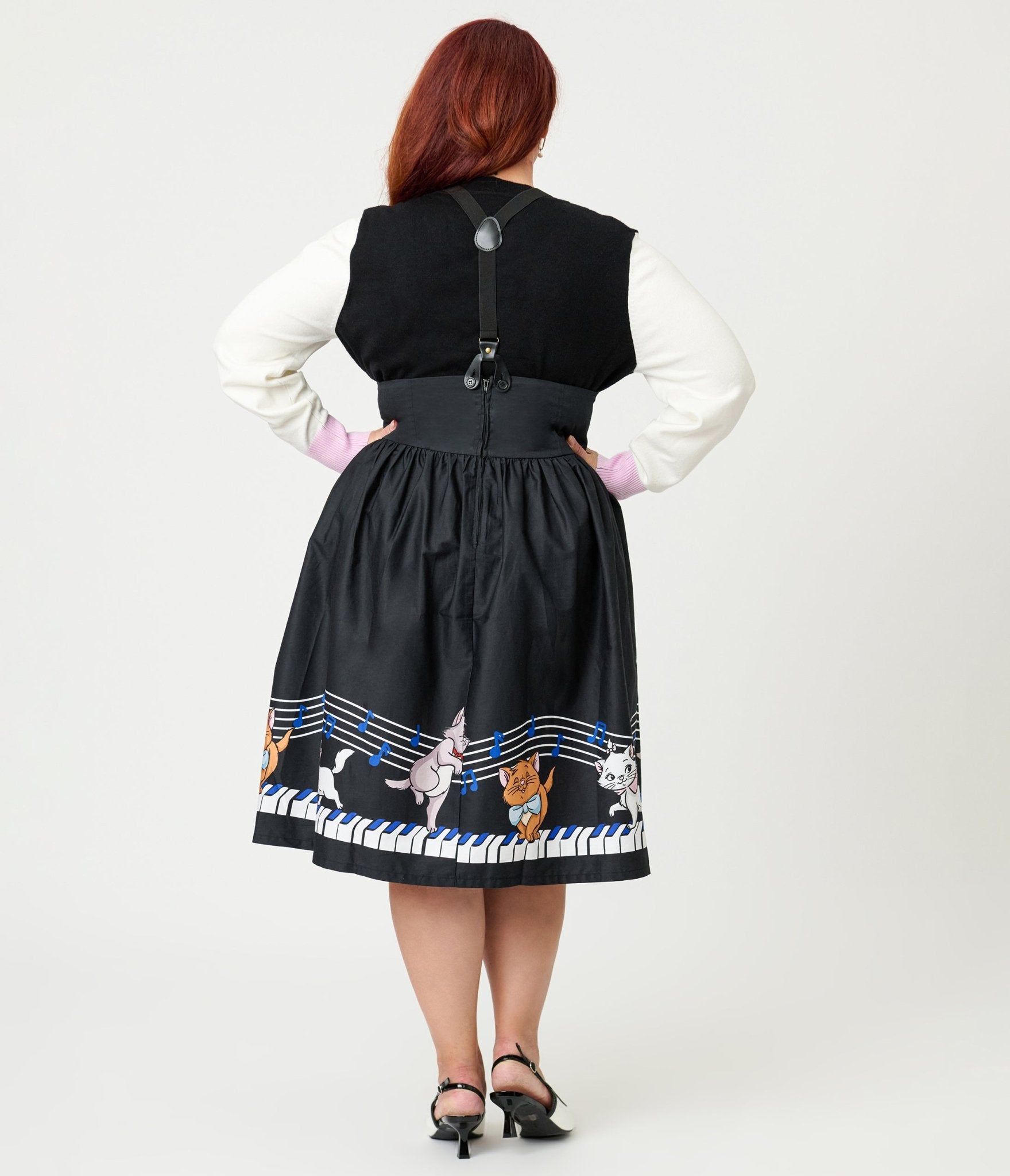 Disney Aristocats Collection by Unique Vintage Plus Size Aristocats Piano Border Suspender Swing Skirt - Unique Vintage - Womens, BOTTOMS, SKIRTS