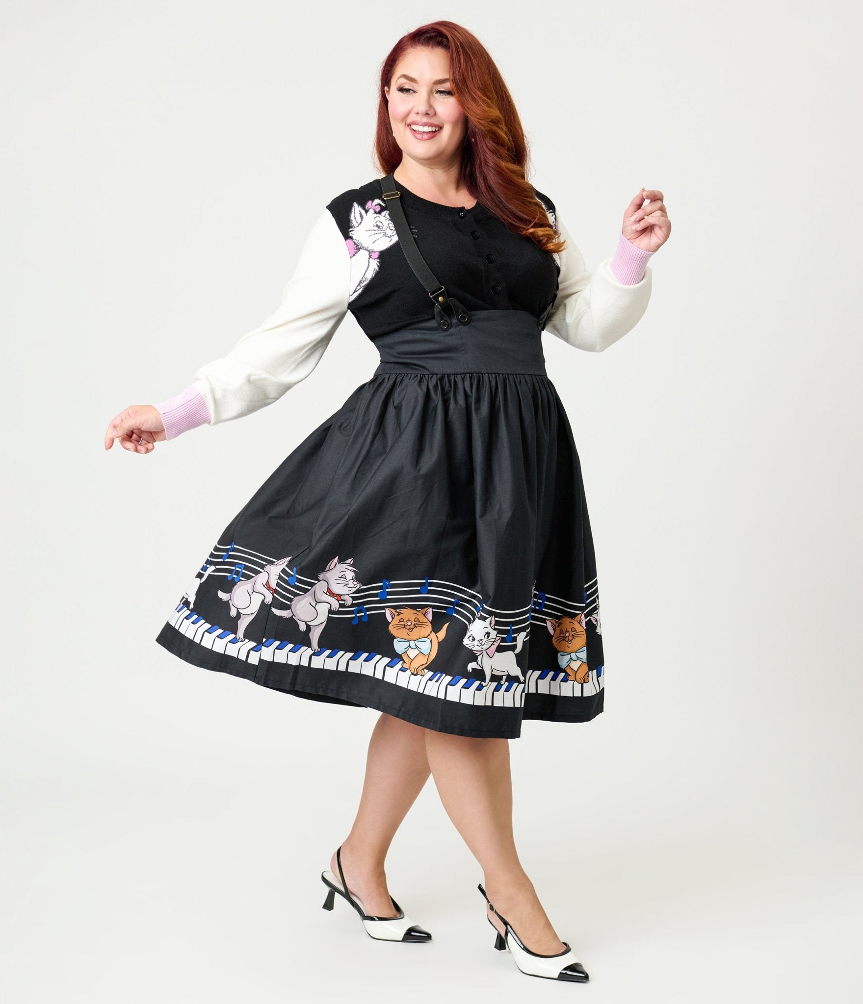 Disney Aristocats Collection by Unique Vintage Plus Size Aristocats Piano Border Suspender Swing Skirt - Unique Vintage - Womens, BOTTOMS, SKIRTS