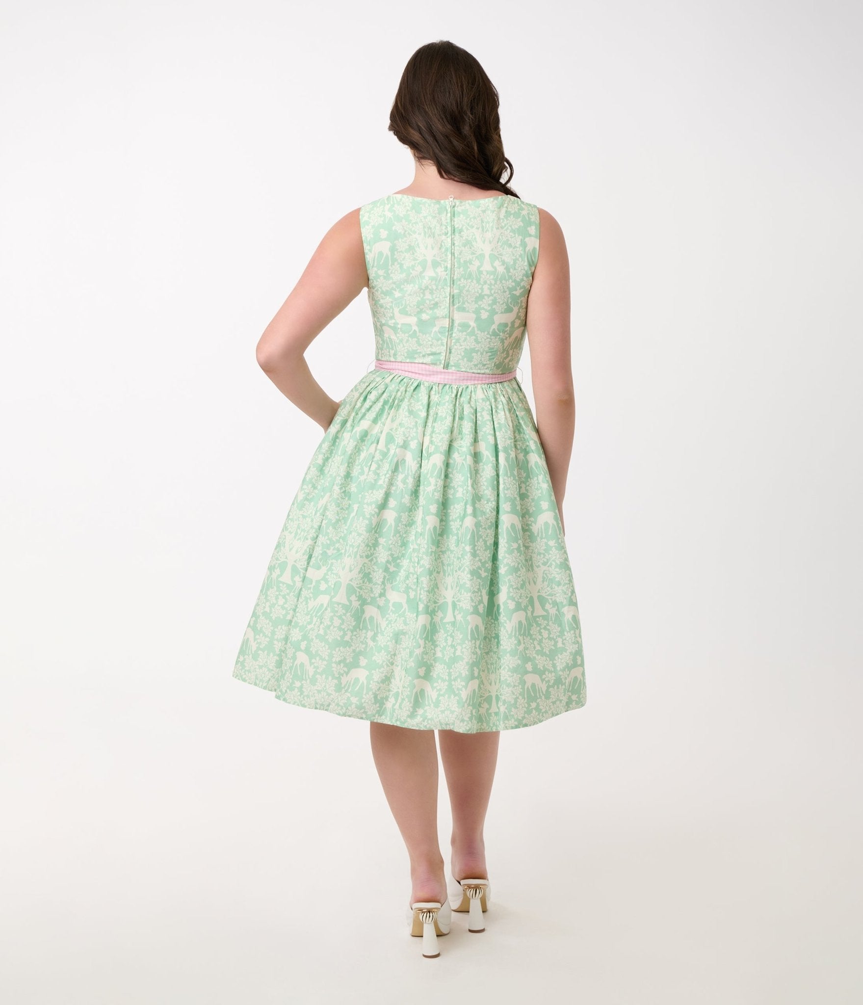 Disney Bambi Collection by Unique Vintage Green Forest Friends & Pink Gingham Swing Dress - Unique Vintage - Womens, DRESSES