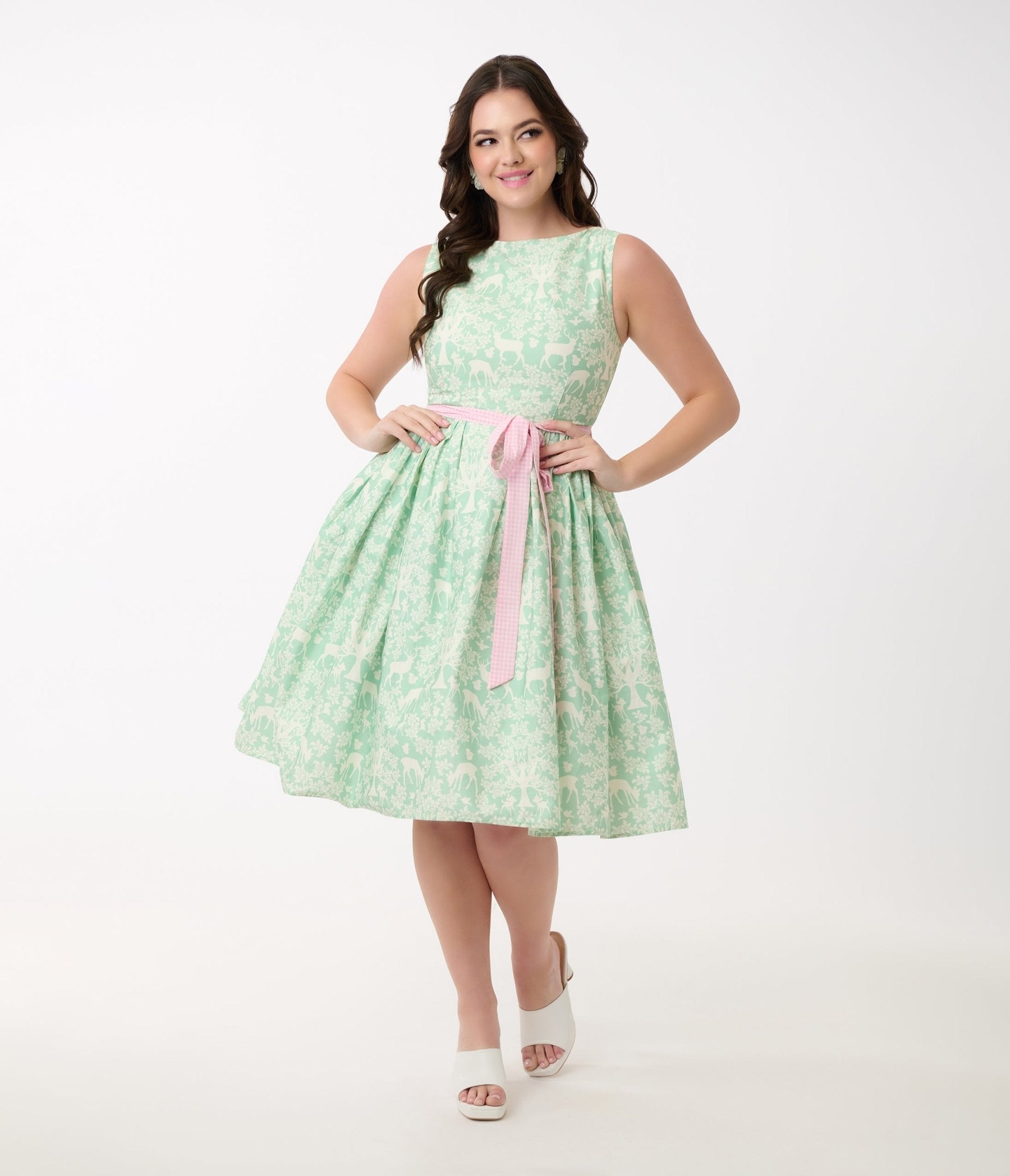 Disney Bambi Collection by Unique Vintage Green Forest Friends & Pink Gingham Swing Dress - Unique Vintage - Womens, DRESSES