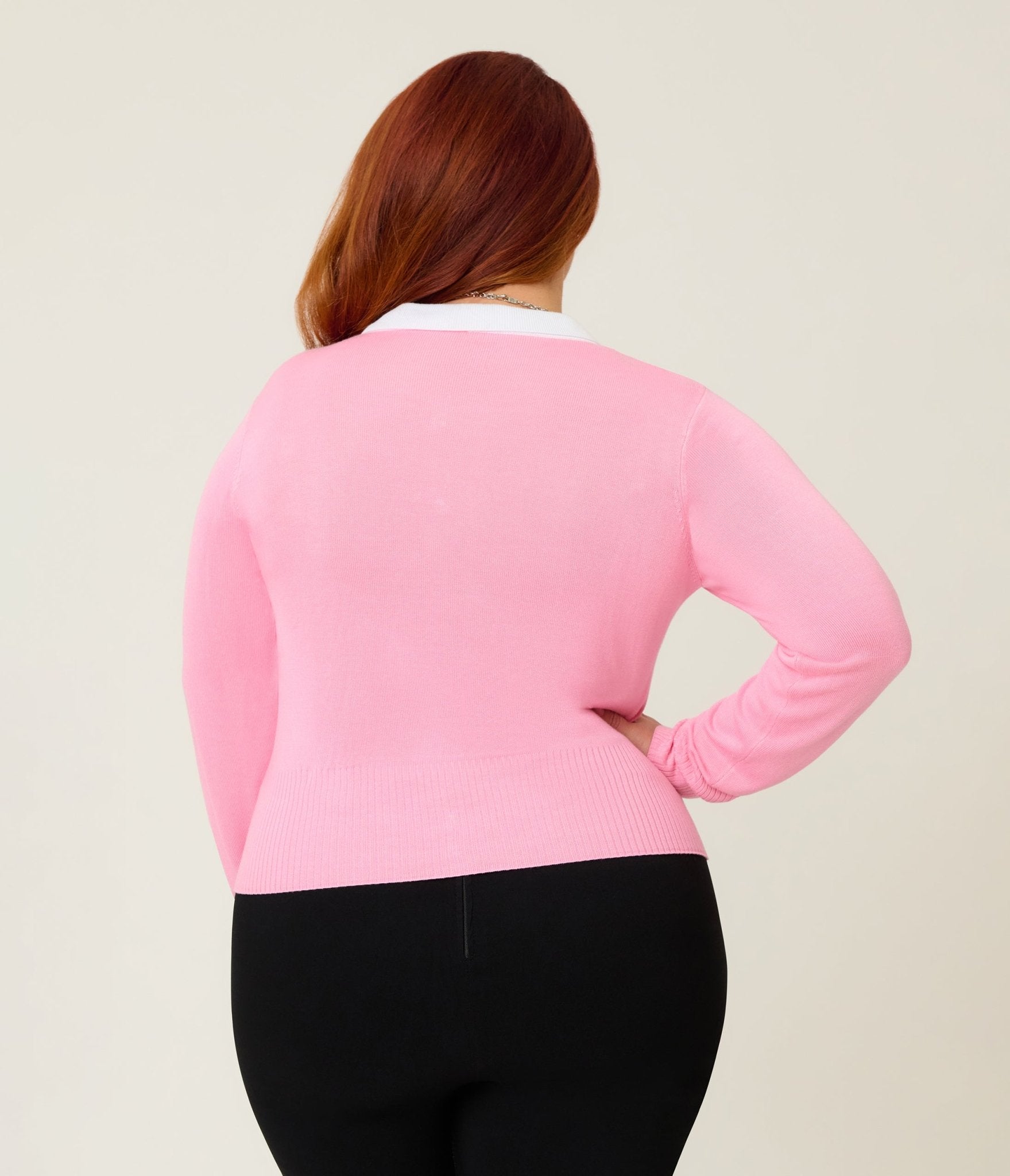 Disney Beauty & The Beast Collection by Unique Vintage Plus Size Pink Rose Embroidered Collar Long Sleeve Cardigan - Unique Vintage - Womens, TOPS, SWEATERS