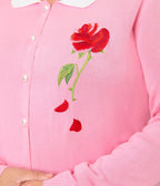 Disney Beauty & The Beast Collection by Unique Vintage Plus Size Pink Rose Embroidered Collar Long Sleeve Cardigan - Unique Vintage - Womens, TOPS, SWEATERS