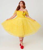 Disney Beauty & the Beast Collection by Unique Vintage Plus Size Yellow Mesh Tulle Belle Swing Dress - Unique Vintage - Womens, DRESSES, PROM AND SPECIAL OCCASION