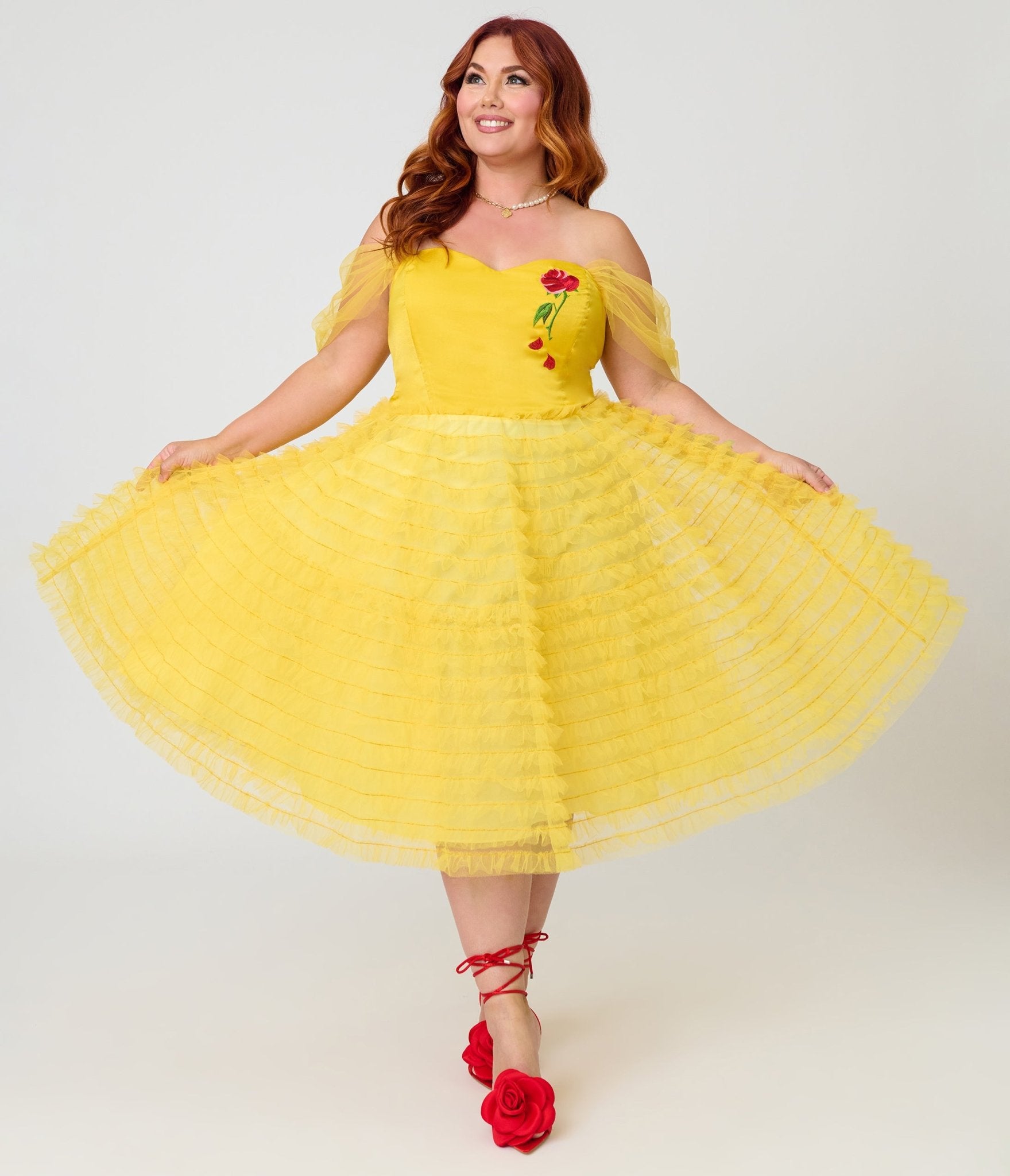 Disney Beauty & the Beast Collection by Unique Vintage Plus Size Yellow Mesh Tulle Belle Swing Dress - Unique Vintage - Womens, DRESSES, PROM AND SPECIAL OCCASION