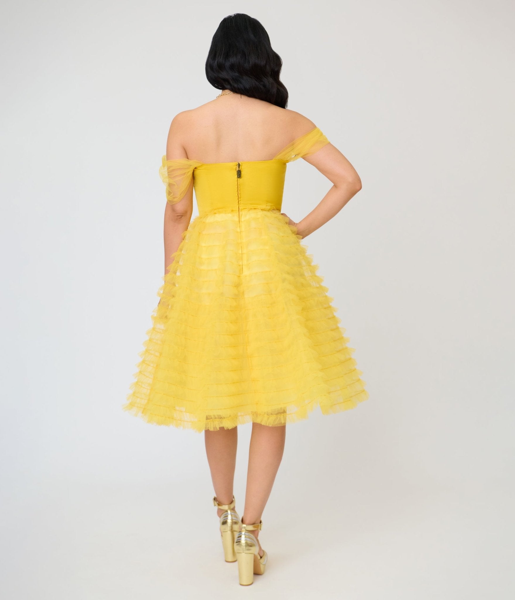 Disney Beauty & the Beast Collection by Unique Vintage Yellow Mesh Tulle Belle Swing Dress Disney Beauty & the Beast Collection by Unique Vintage Yellow Mesh Tulle Belle Swing Dress