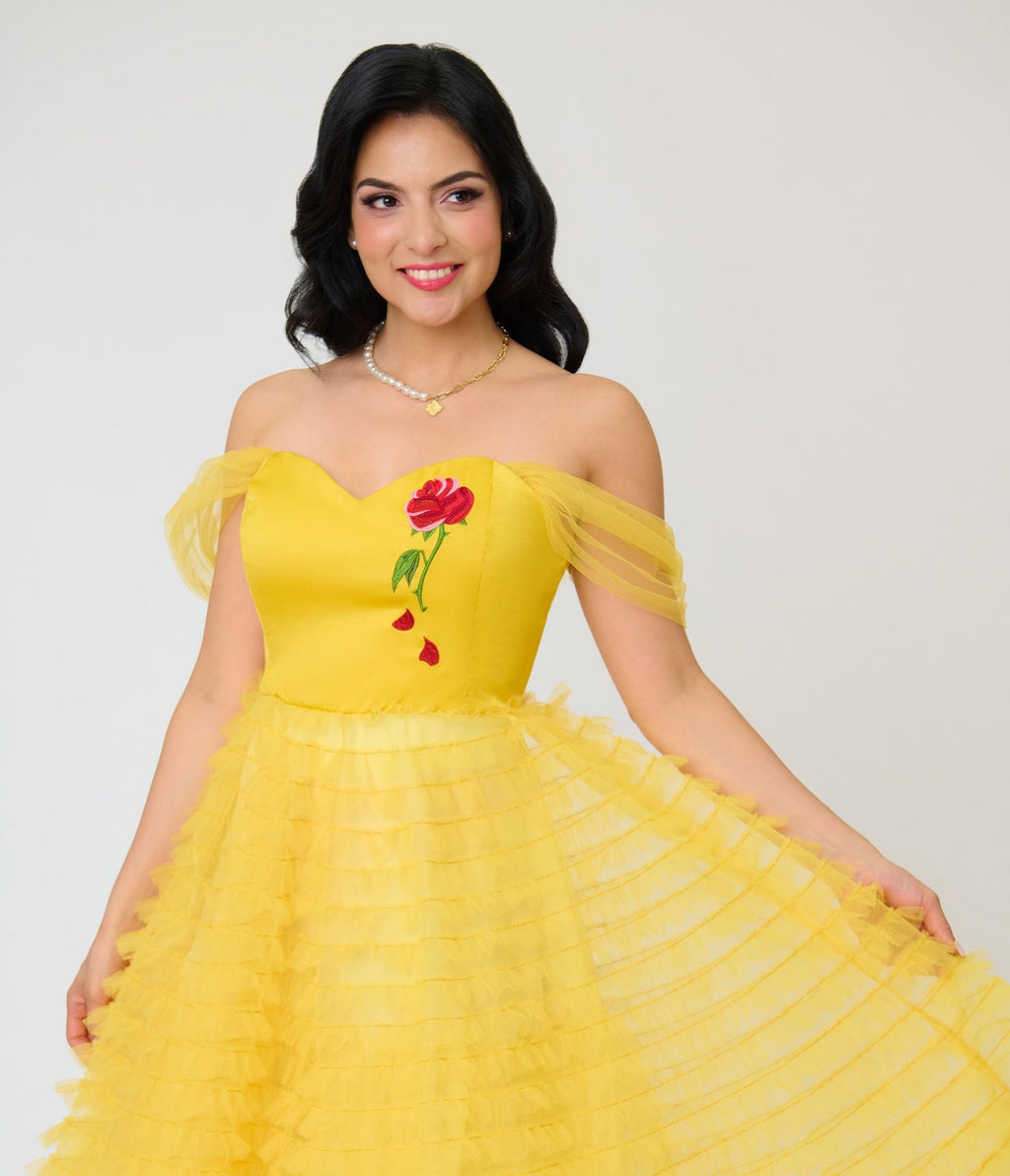 Disney Beauty & the Beast Collection by Unique Vintage Yellow Mesh Tulle Belle Swing Dress Disney Beauty & the Beast Collection by Unique Vintage Yellow Mesh Tulle Belle Swing Dress