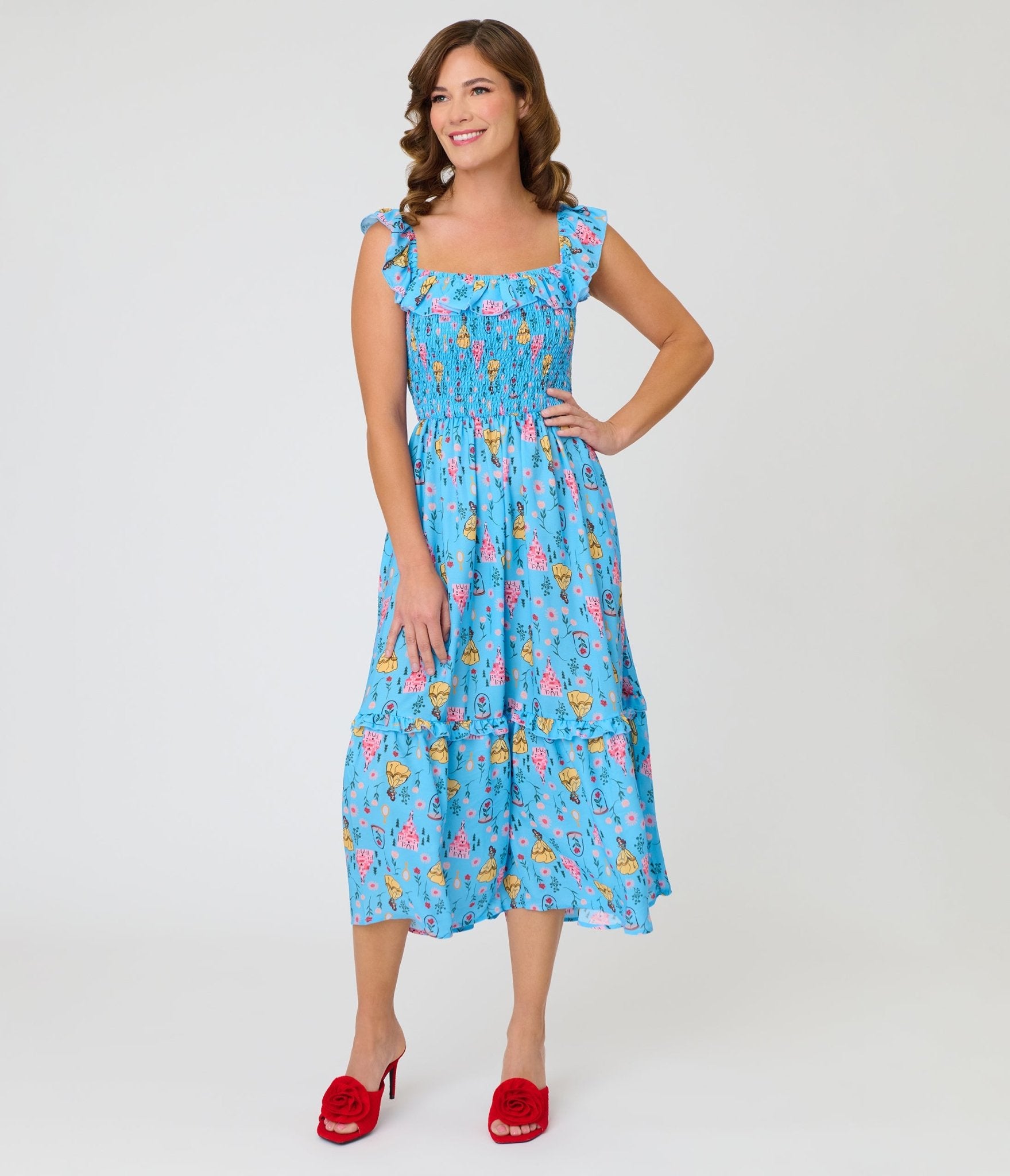 Disney Beauty & The Beast Collection by Unique Vintage Blue Beauty & Beast Midi Dress S/4-6