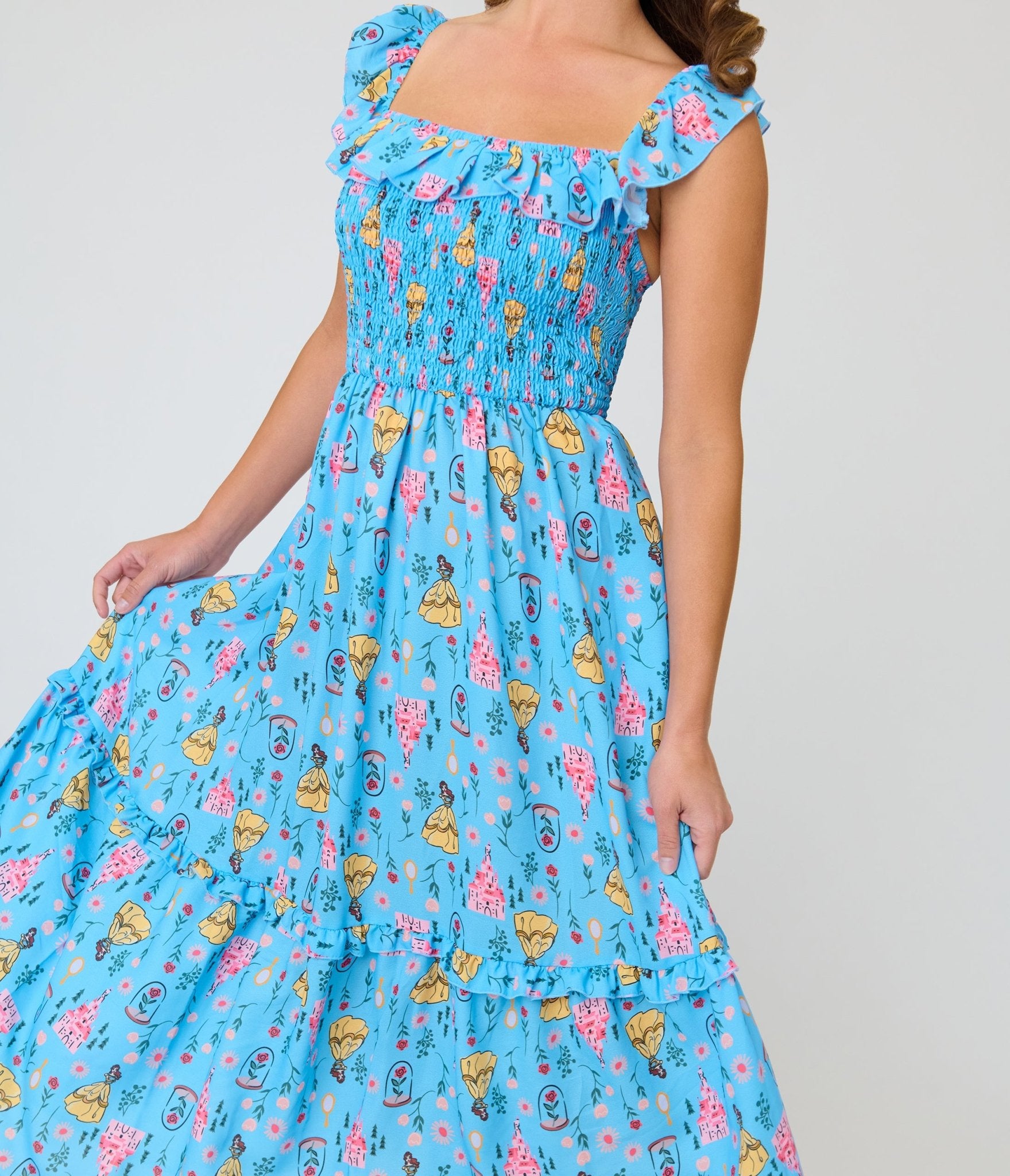 Disney Beauty & The Beast Collection by Unique Vintage Blue Beauty & Beast Midi Dress Disney Beauty & The Beast Collection by Unique Vintage Blue Beauty & Beast Midi Dress