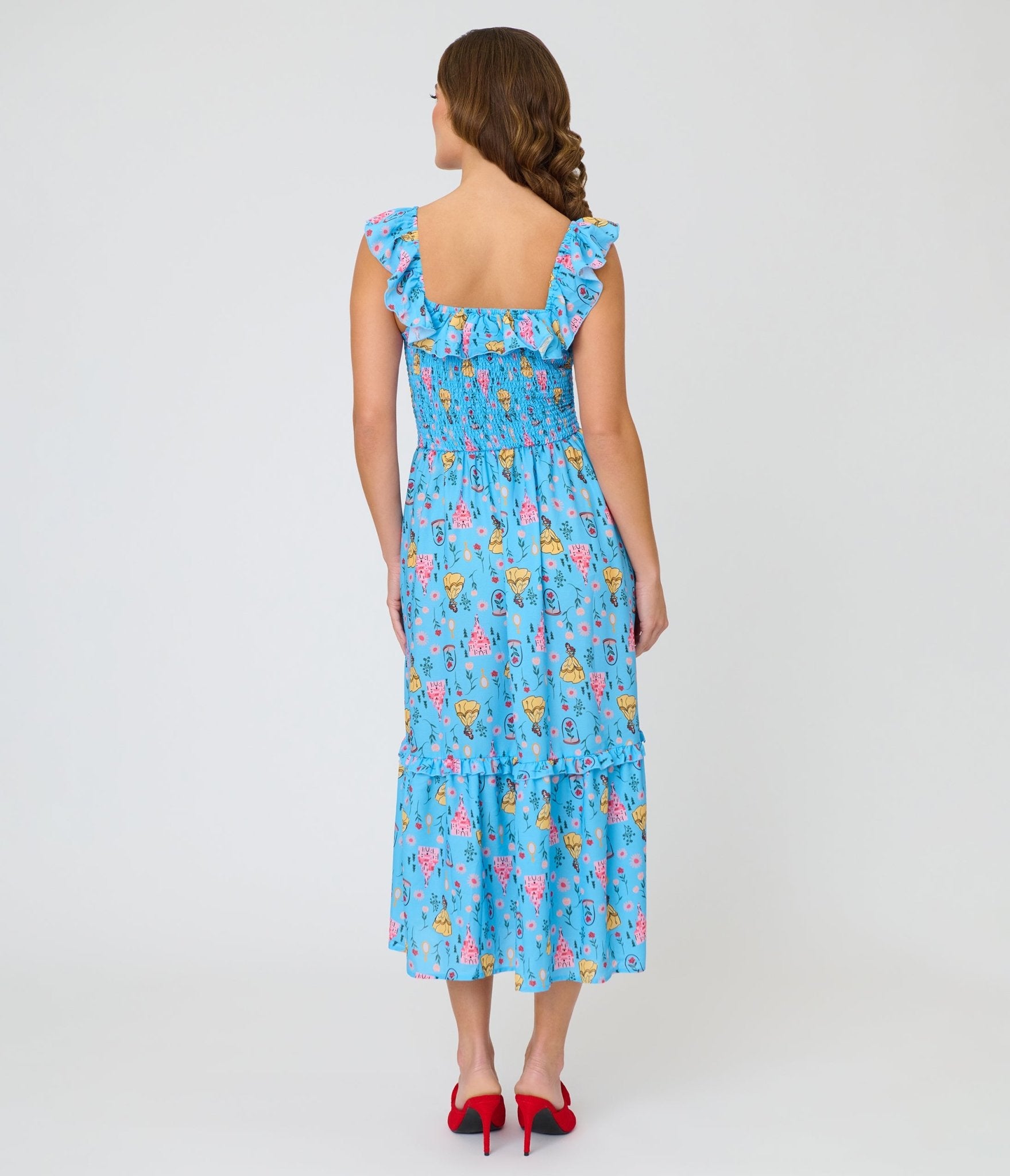Disney Beauty & The Beast Collection by Unique Vintage Blue Beauty & Beast Midi Dress S/4-6