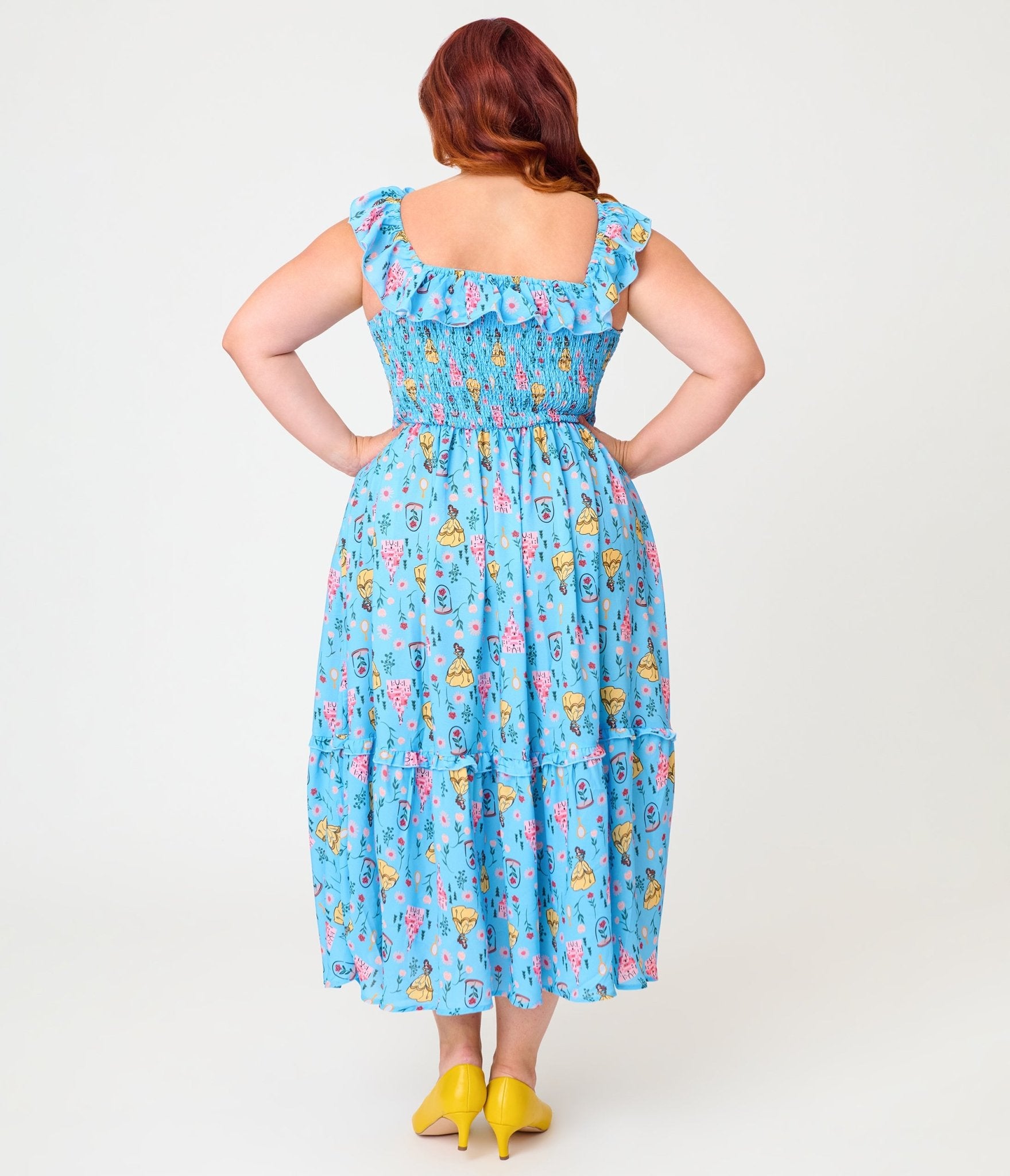 disney dress women's Disney Beauty & The Beast Collection by Unique Vintage Plus Size Blue Beauty & Beast Midi Dress