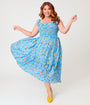 Disney Beauty & The Beast Collection by Unique Vintage Plus Size Blue Beauty & Beast Midi Dress